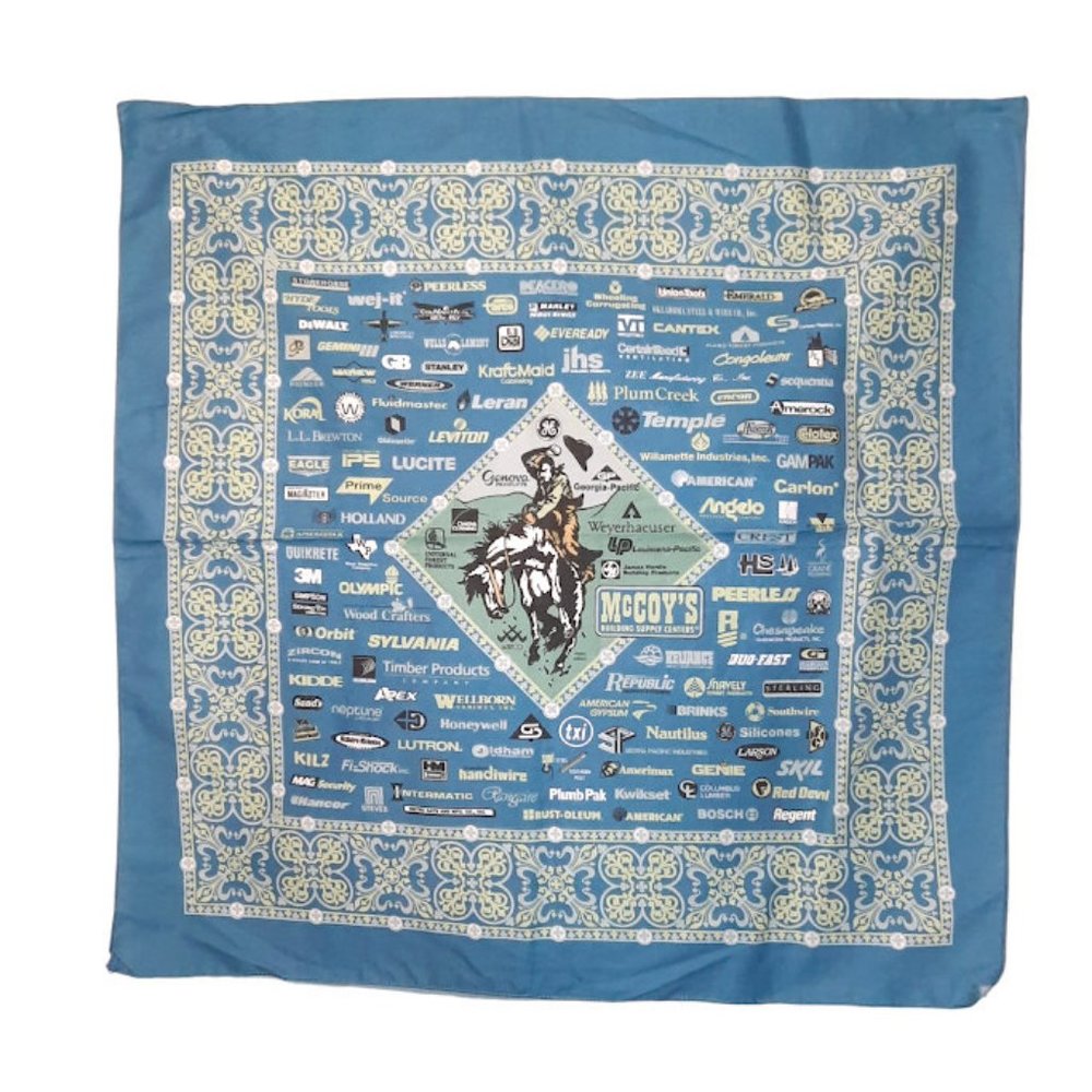 Vintage McCoy's Advertisement Rodeo Cowboy Bronco Rider Blue Bandana